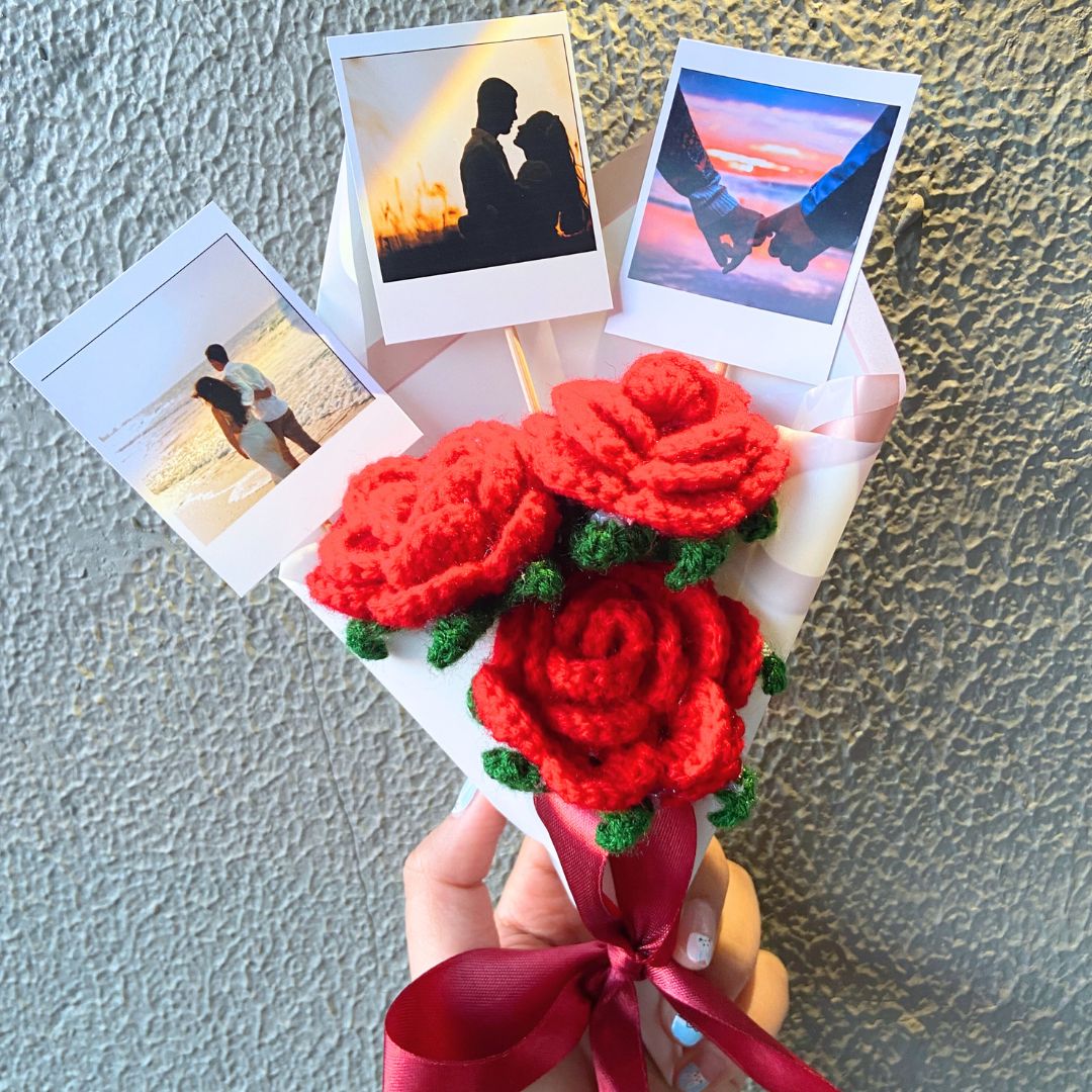 Crochet Rose Bouquet With Polaroids
