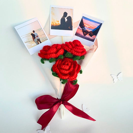 Crochet Rose Bouquet With Polaroids
