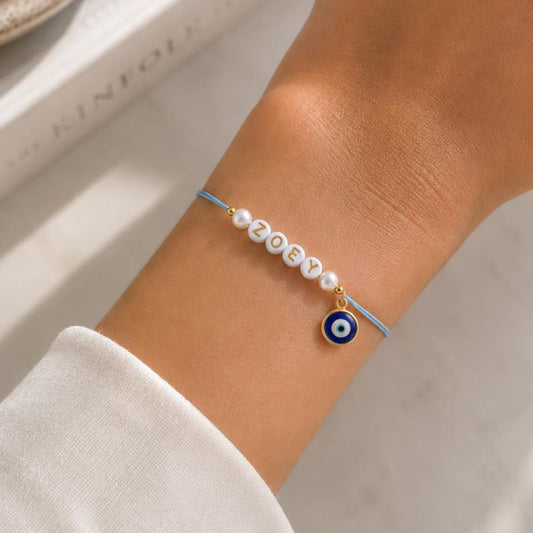 Personalized Name Rakhi With Evil Eye Charm