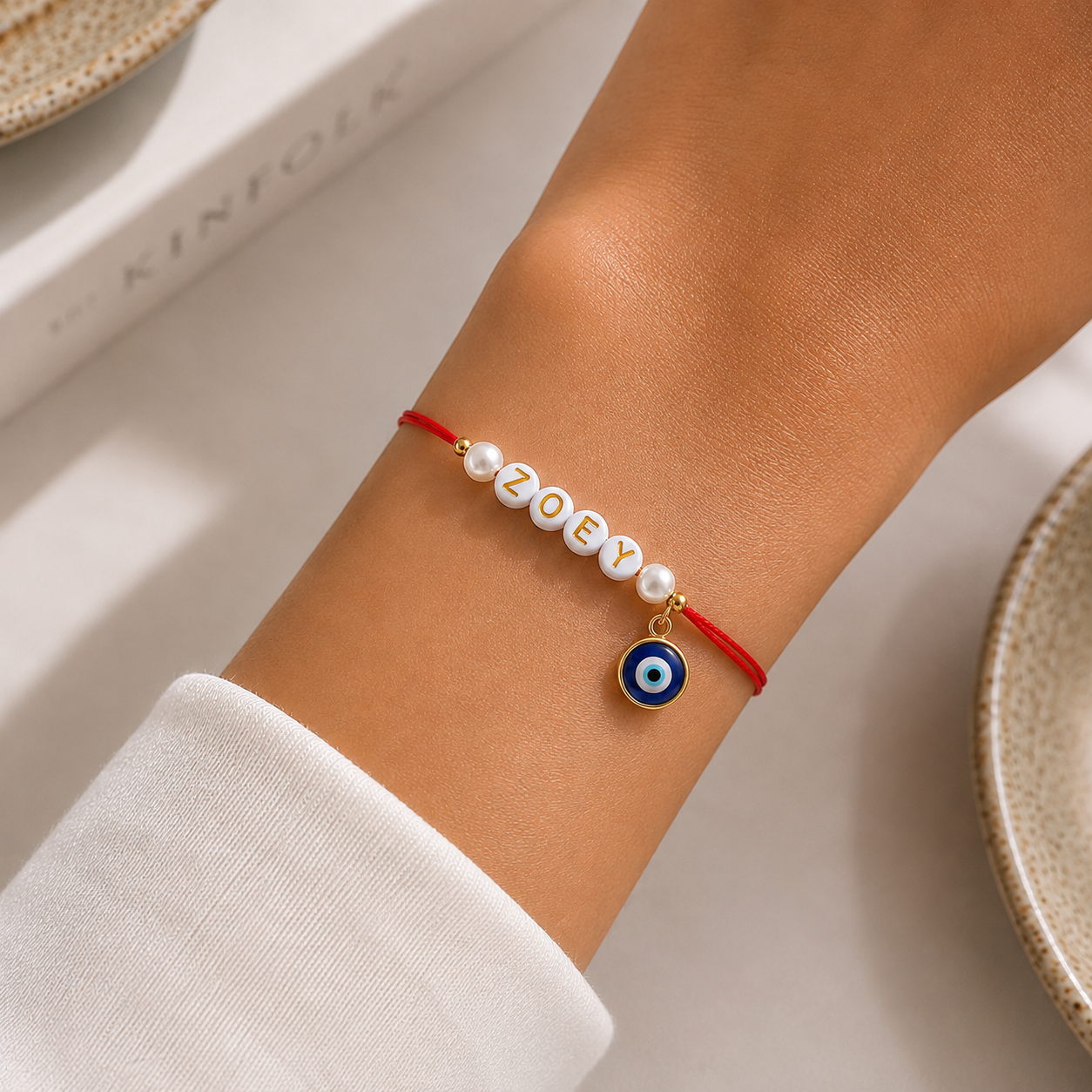 Personalized Name Rakhi With Evil Eye Charm