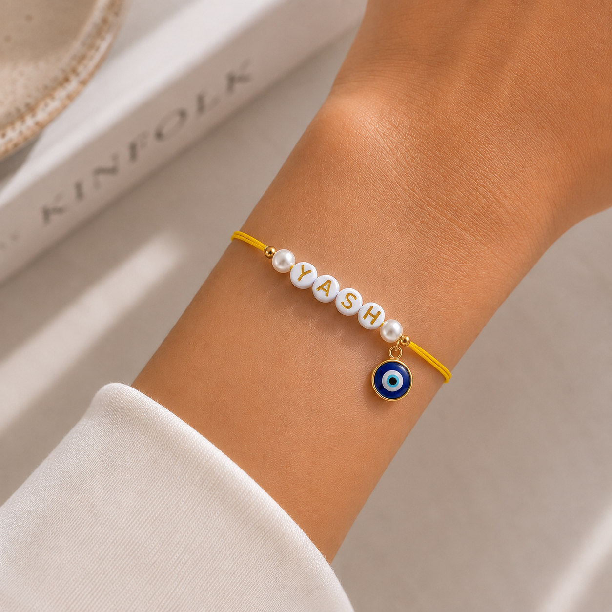 Personalized Name Rakhi With Evil Eye Charm